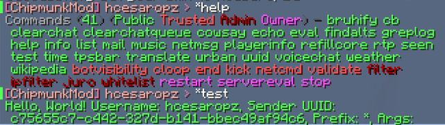 Usage in Minecraft chat as of 4 August 2026